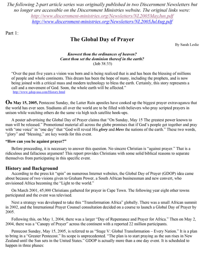 THE GLOBAL DAY OF PRAYER